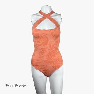 Free People Women's Floral Jacquard Bodysuit in Burnt Coral Sz XS/S